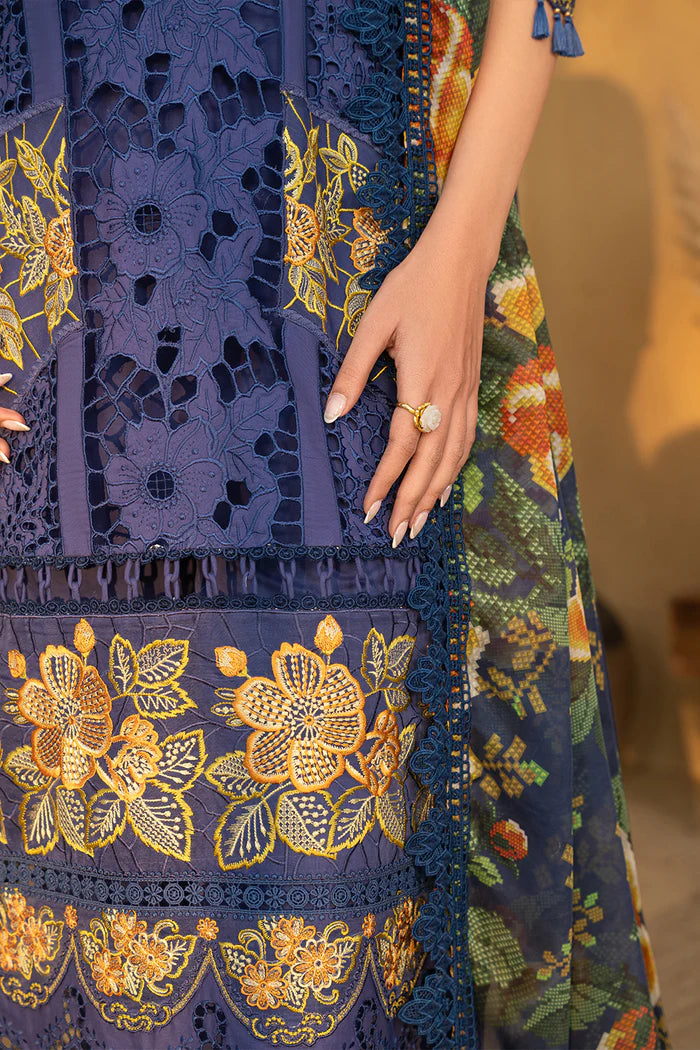 Model wearing deep purple embroidered dress from Saira Rizwan Luxury Lawn '25 AIMEE-SRL25-01, Pakistani Luxury pret online in UK.