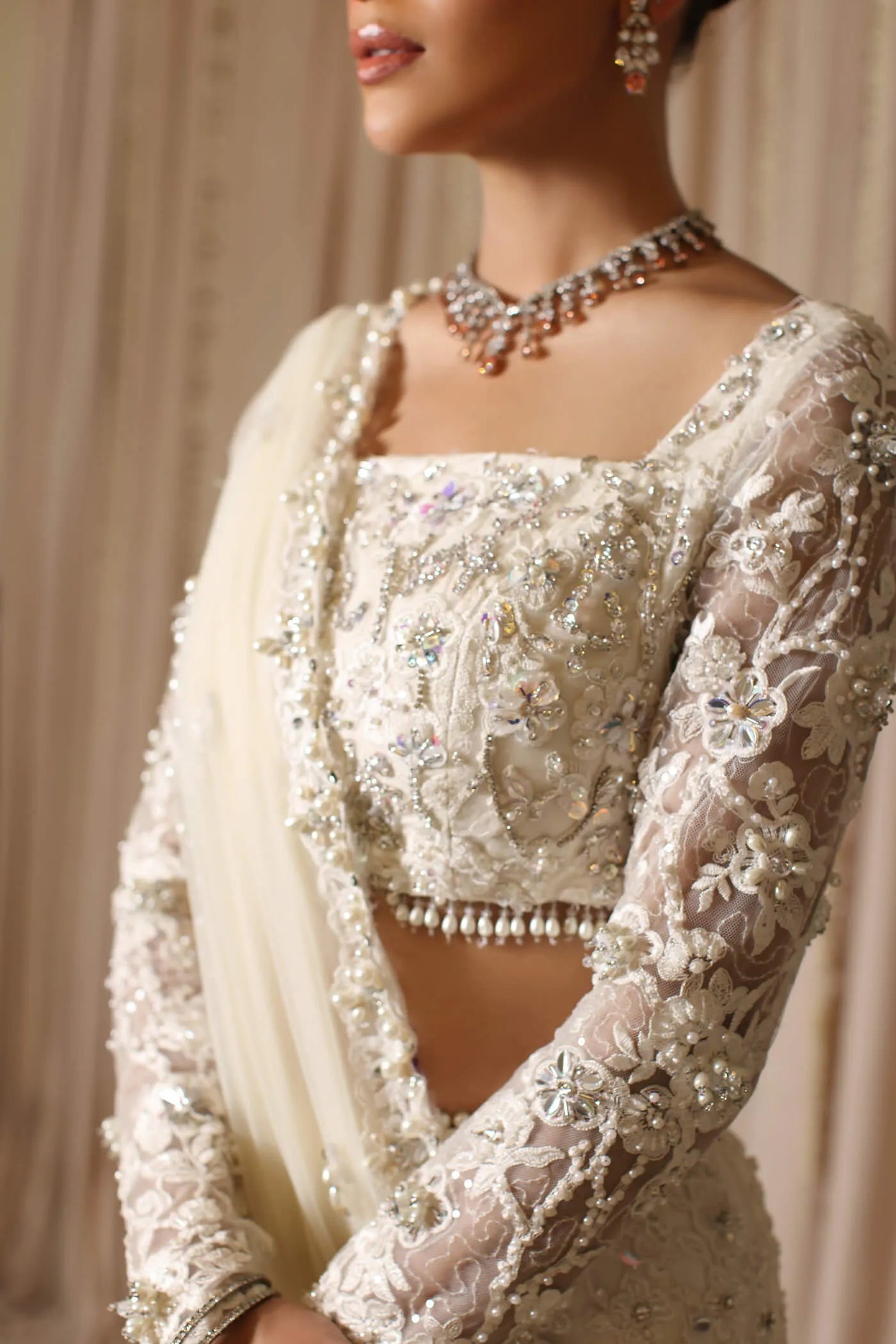 Model wearing The Modern Maharani's DIVINE SWAN, an equisite mold by Musferah Saad UK, Pakistani Clothes UK.