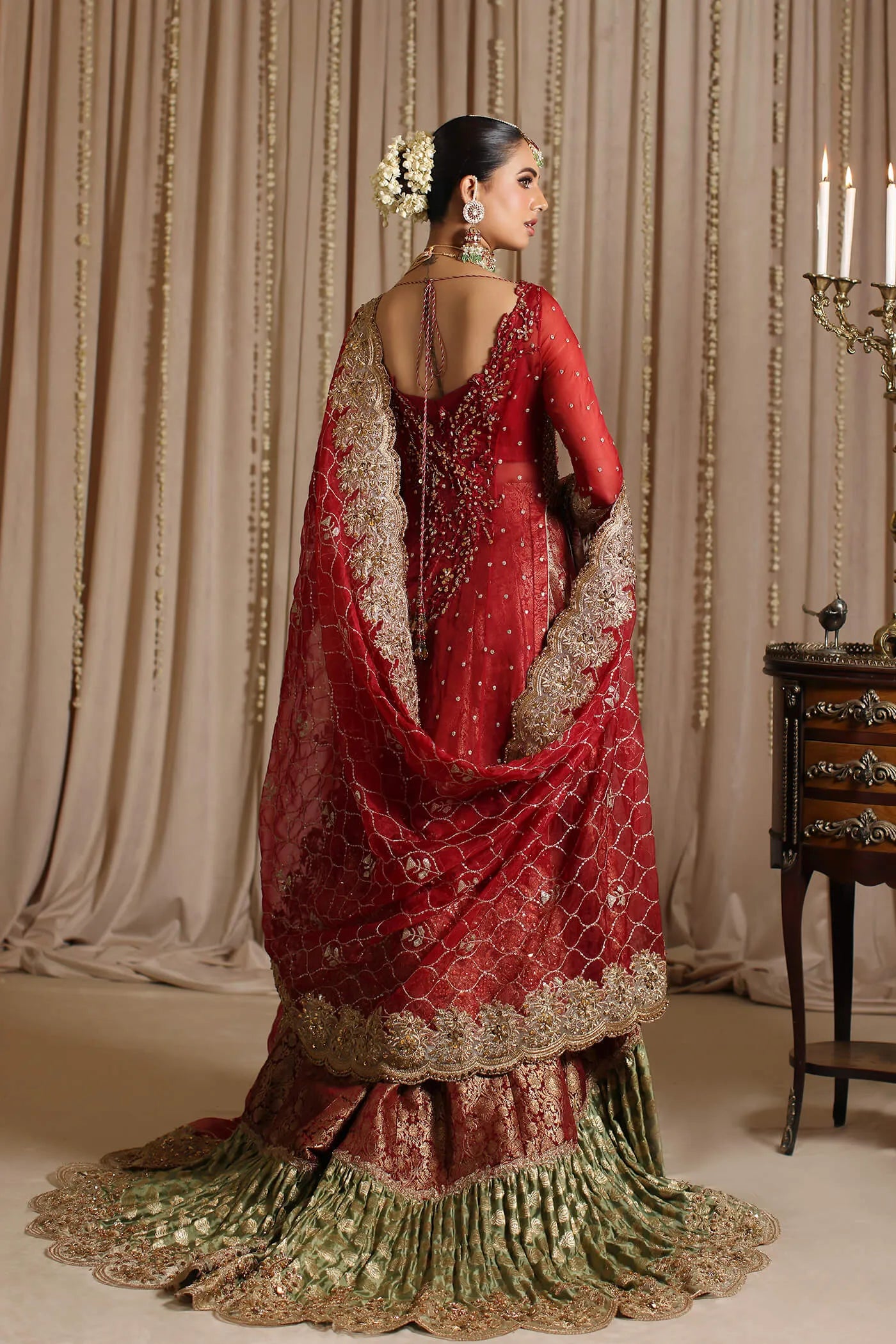 Model wearing The Modern Maharani's ROYAL HIGHNESS, an equisite mold by Musferah Saad UK, Pakistani Clothes UK.