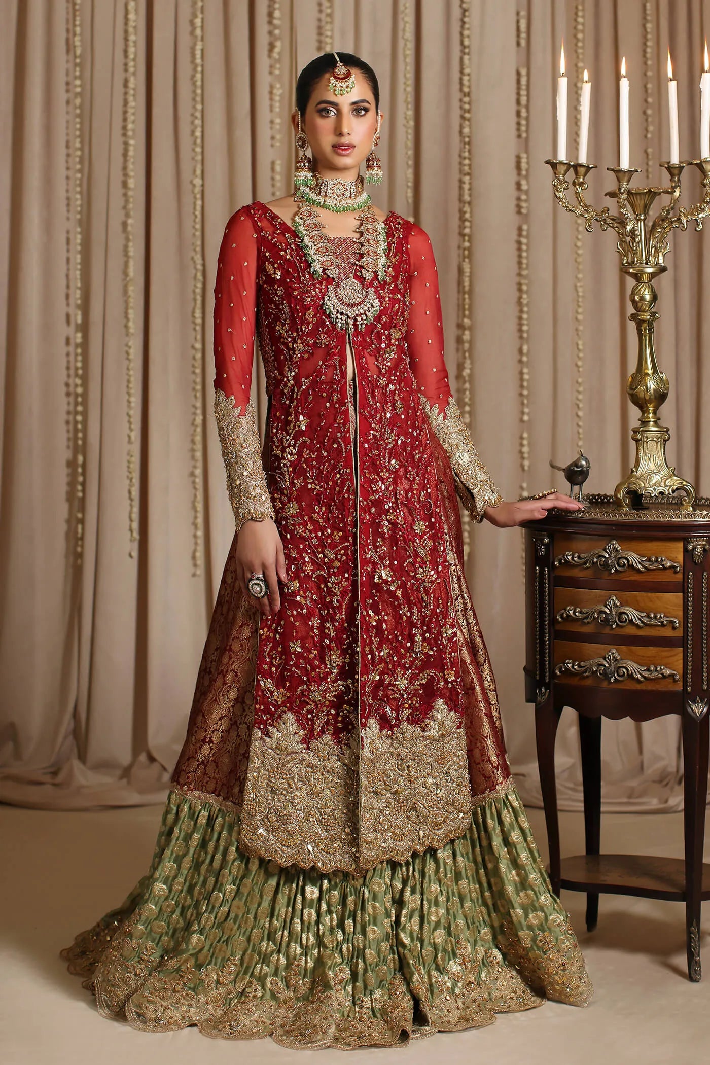 Model wearing The Modern Maharani's ROYAL HIGHNESS, an equisite mold by Musferah Saad UK, Pakistani Clothes UK.