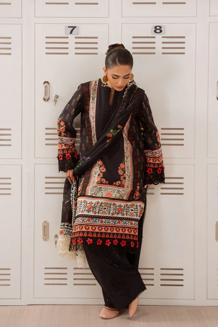 Model wearing navy blue ZUMRA-A-SRL25-07 from Saira Rizwan Laneem SS/25, showcasing Pakistani luxury pret and clothes online in UK.
