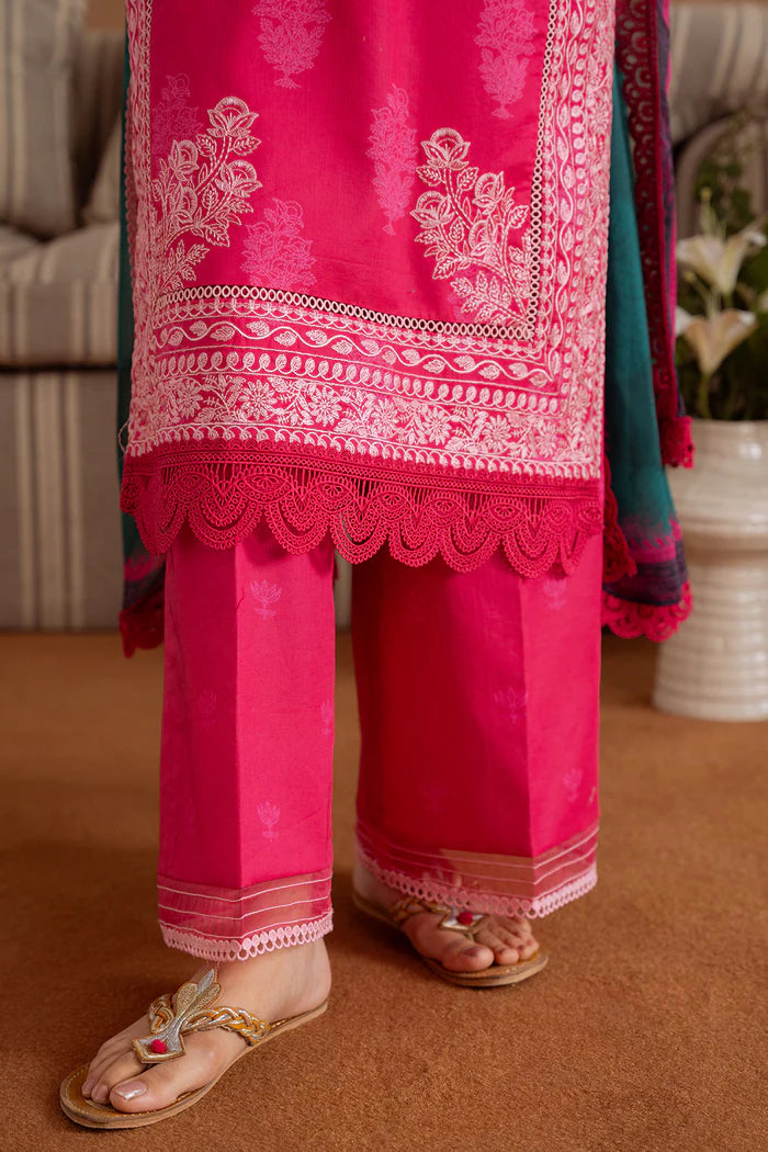 Model wearing hot pink ELARA-A-SRL25-01 from Saira Rizwan Laneem SS/25, ideal for Pakistani luxury pret and Pakistani clothes online in UK.
