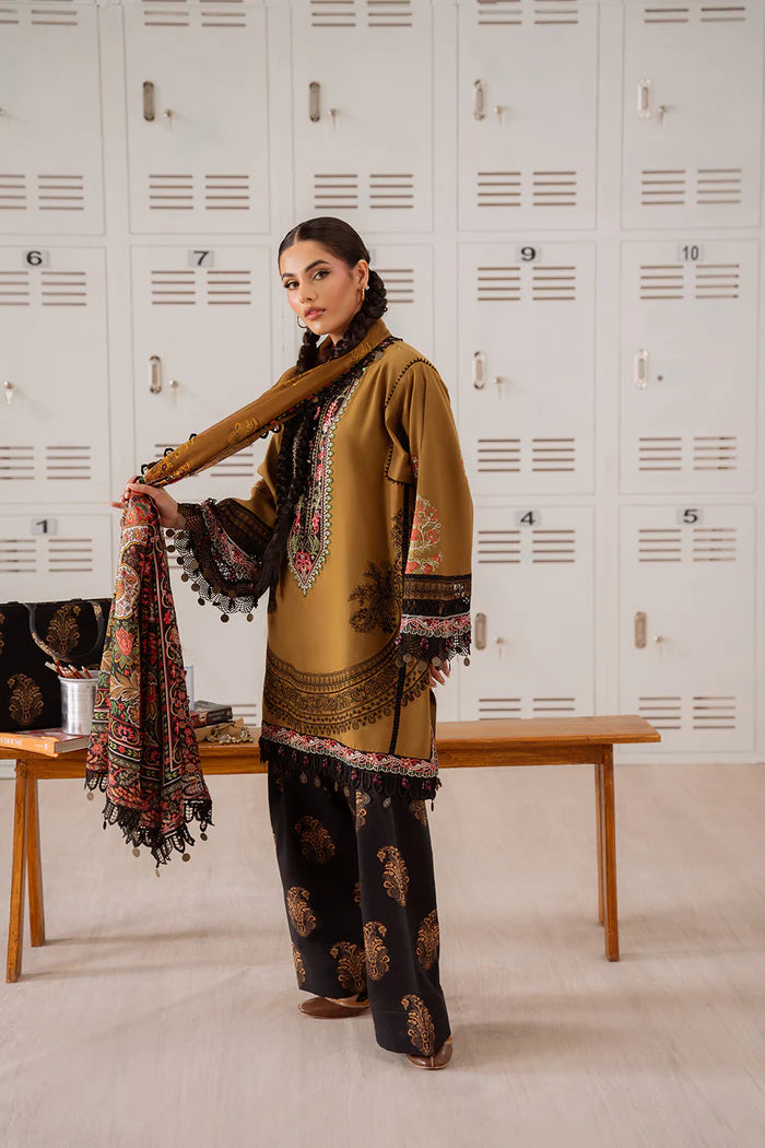 Model wearing mustard and black NAZLI-A-SRL25-06 from Saira Rizwan Laneem SS/25, ideal for Pakistani luxury pret and clothes online in UK.