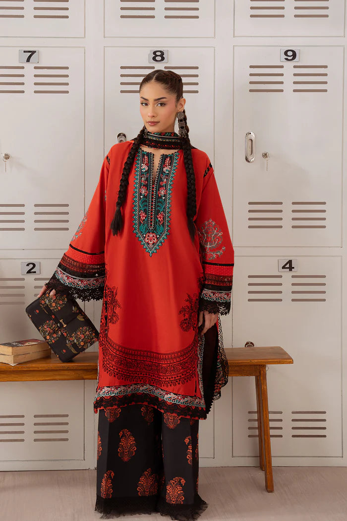 Model wearing red and black NAZLI-B-SRL25-06 from Saira Rizwan Laneem SS/25, perfect for Pakistani luxury pret and clothes online in UK.