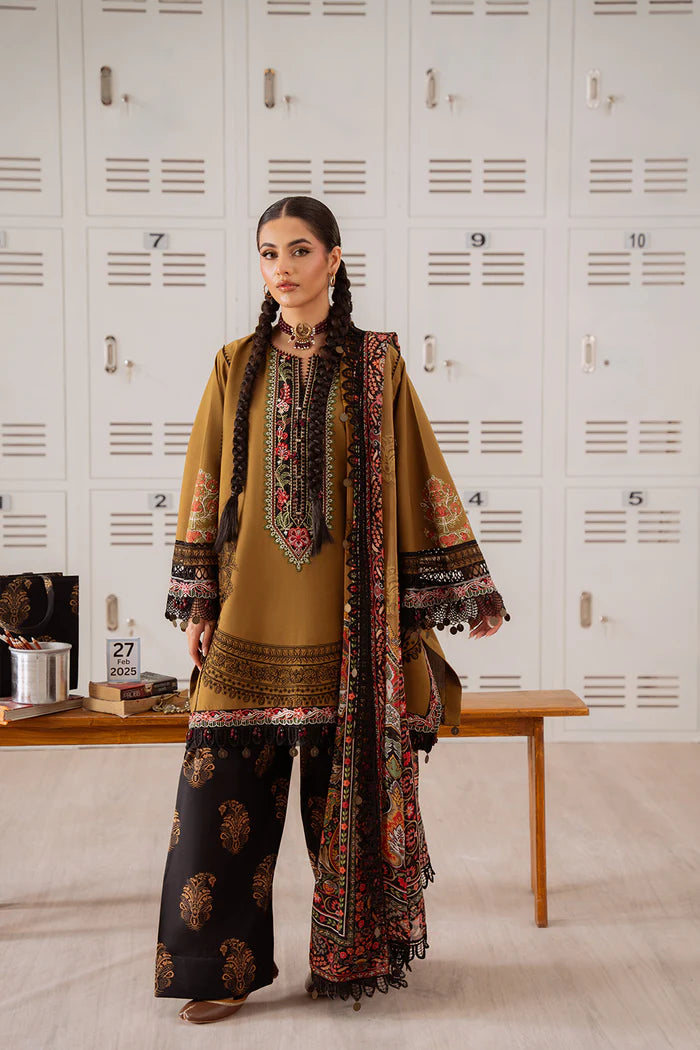 Model wearing mustard and black NAZLI-A-SRL25-06 from Saira Rizwan Laneem SS/25, ideal for Pakistani luxury pret and clothes online in UK.