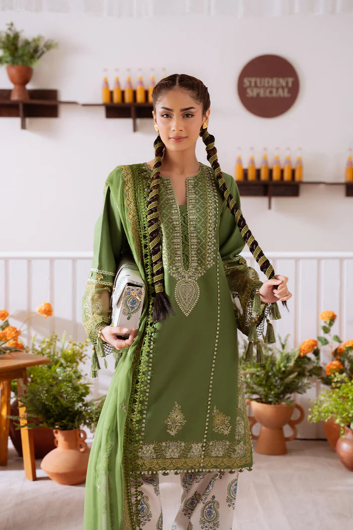 Model wearing green and white ZAFIRA-A-SRL25-03 from Saira Rizwan Laneem SS/25, ideal for Pakistani luxury pret and clothes online in UK.