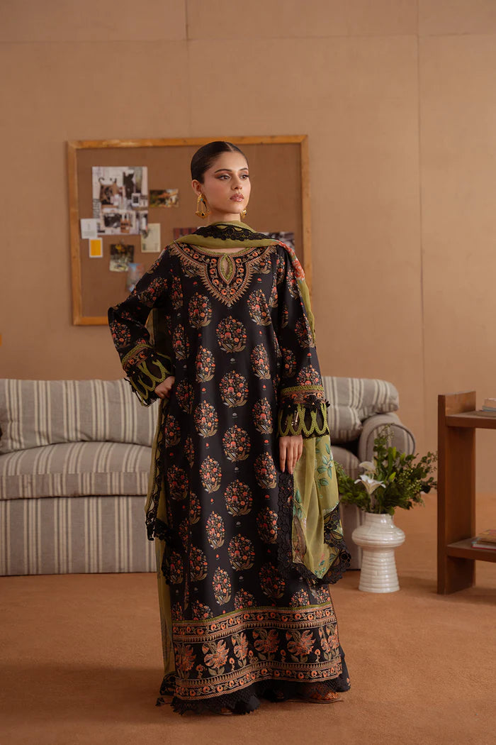 Model wearing black and olive green NERIDA-B-SRL25-02 from Saira Rizwan Laneem SS/25, perfect for Pakistani luxury pret and clothes online in UK.