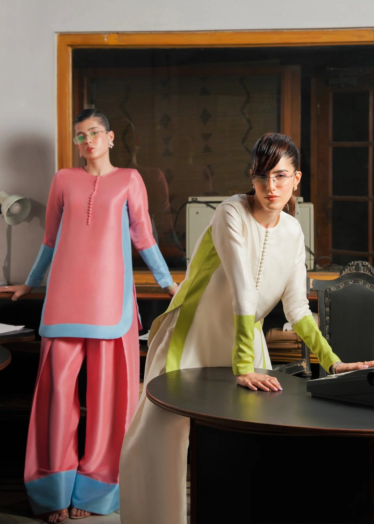Model wearing Hibiscus dress from Hussain Rehar's Pay Day Vol. IV collection. Discover Hussain Rehar and Pakistani clothes online in UK at Signature Labels.