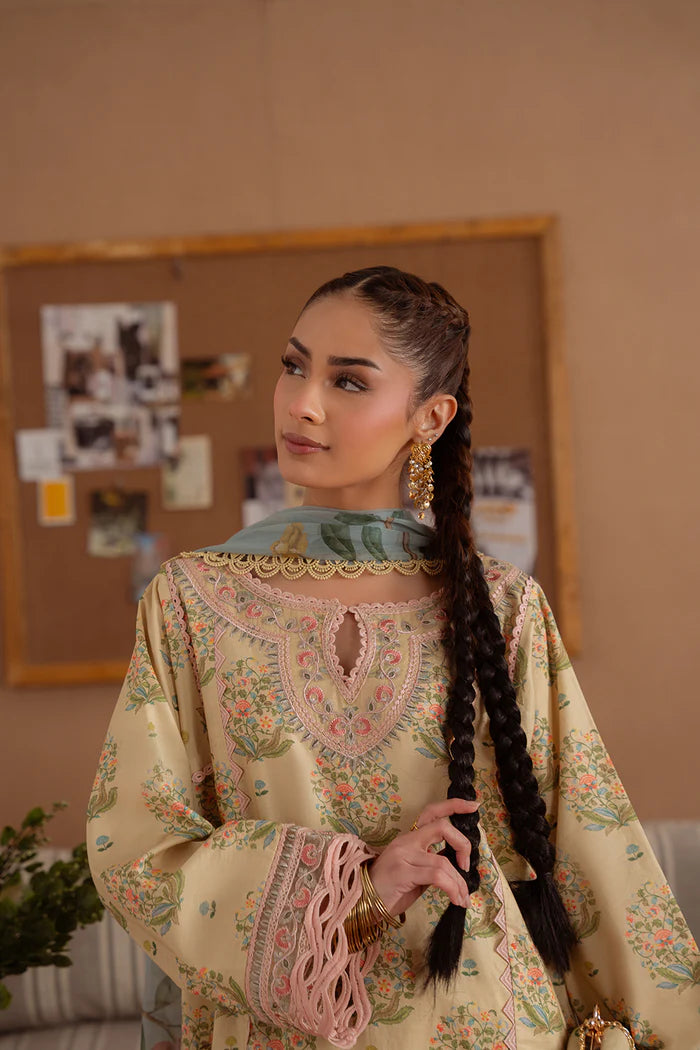Model wearing pastel yellow NERIDA-A-SRL25-02 from Saira Rizwan Laneem SS/25, ideal for Pakistani luxury pret and clothes online in UK.