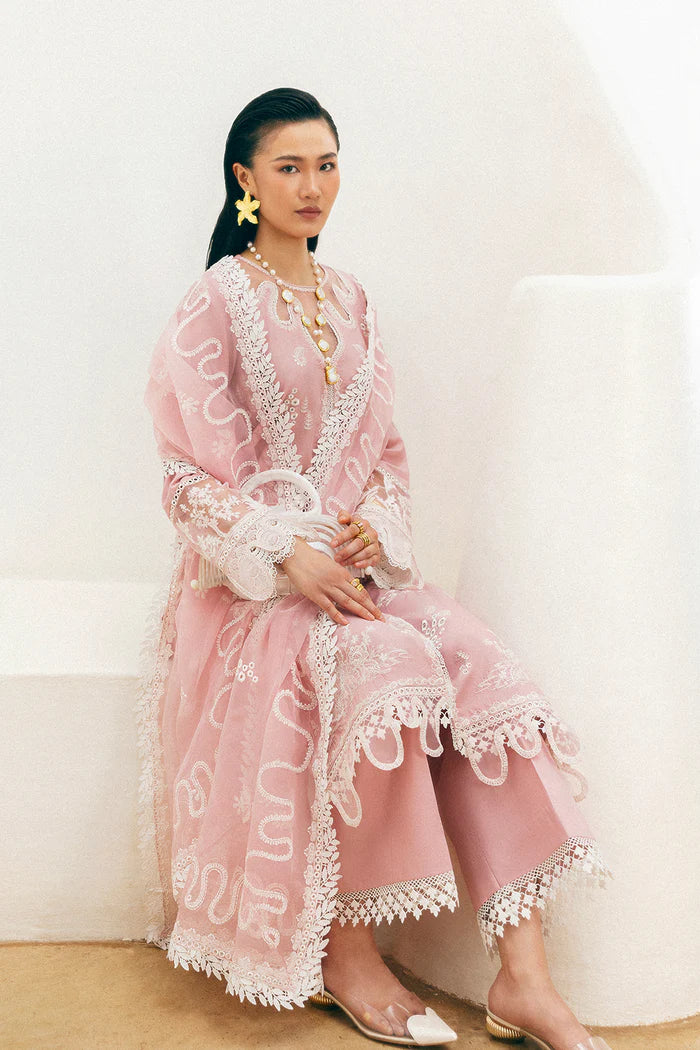 Model wearing blush pink Saira Rizwan JOIE SREP04-25 from Sajri Eid Pret '25, Pakistani luxury pret, shop Saira Rizwan clothes online in UK.