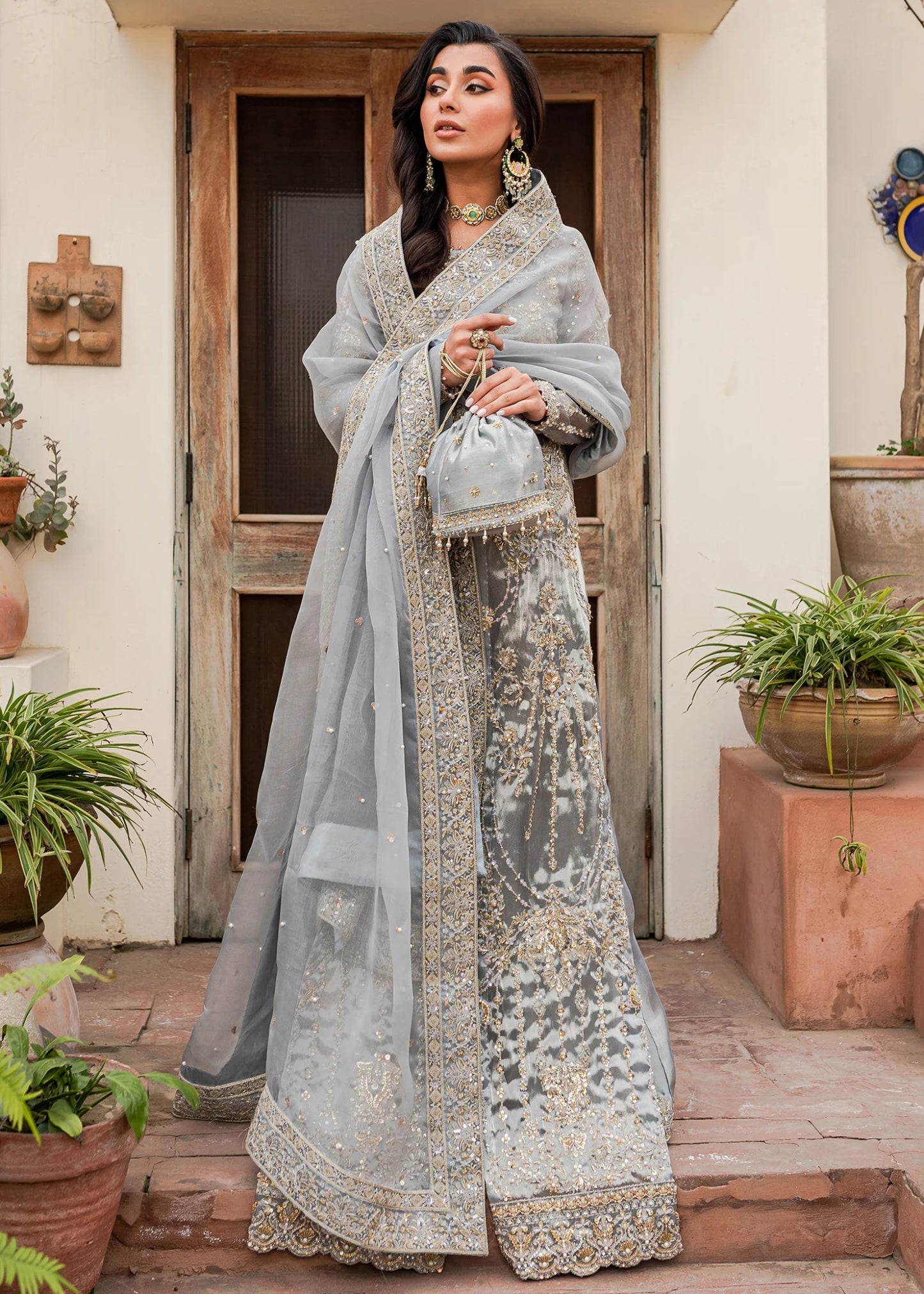 Kanwal Malik UK Mehak dress, silver - embellished luxury Pakistani clothes UK.