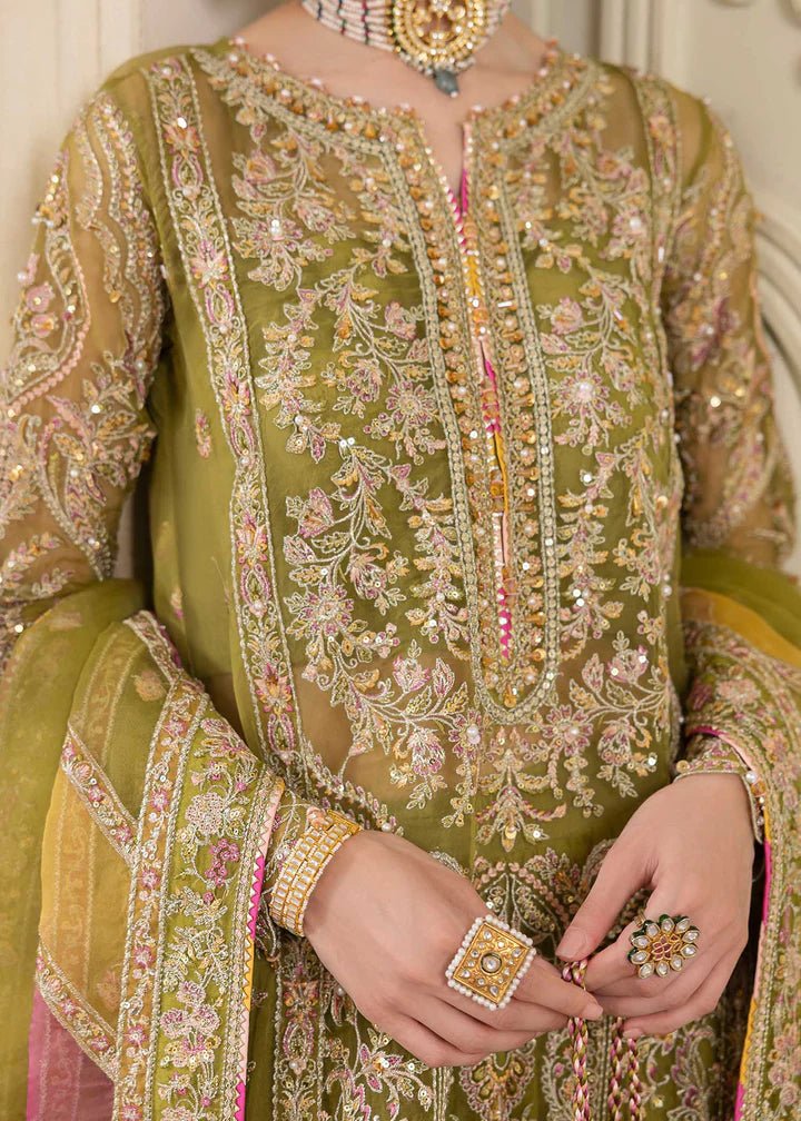 Model in Kanwal Malik MIRHA III Eid 24 Halena dress, enhancing Pakistani clothes online in the UK.