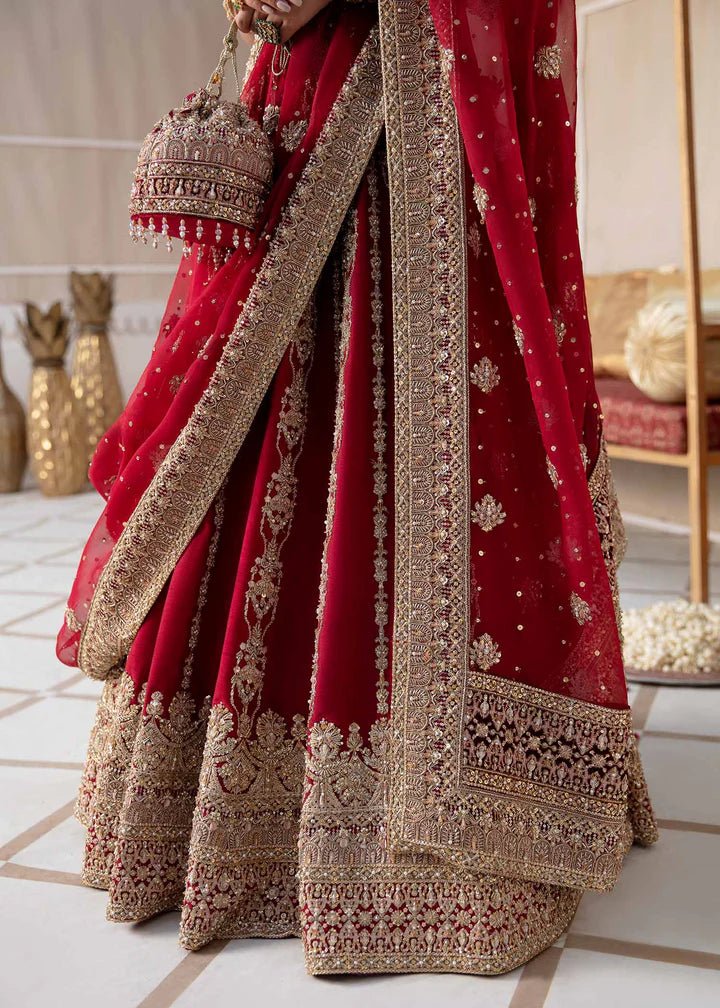 Model flaunting Kanwal Malik Vistas Of Jaipur '23 Madhari dress, elevating Pakistani wedding attire online in the UK.