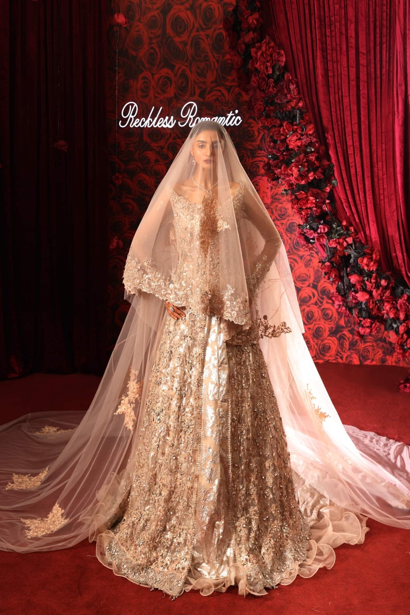 Model wearing Moonlit Romance from Musferah Saad's Reckless Romantic in soft blue hues. Pakistani clothes online in UK at Signature Labels.
