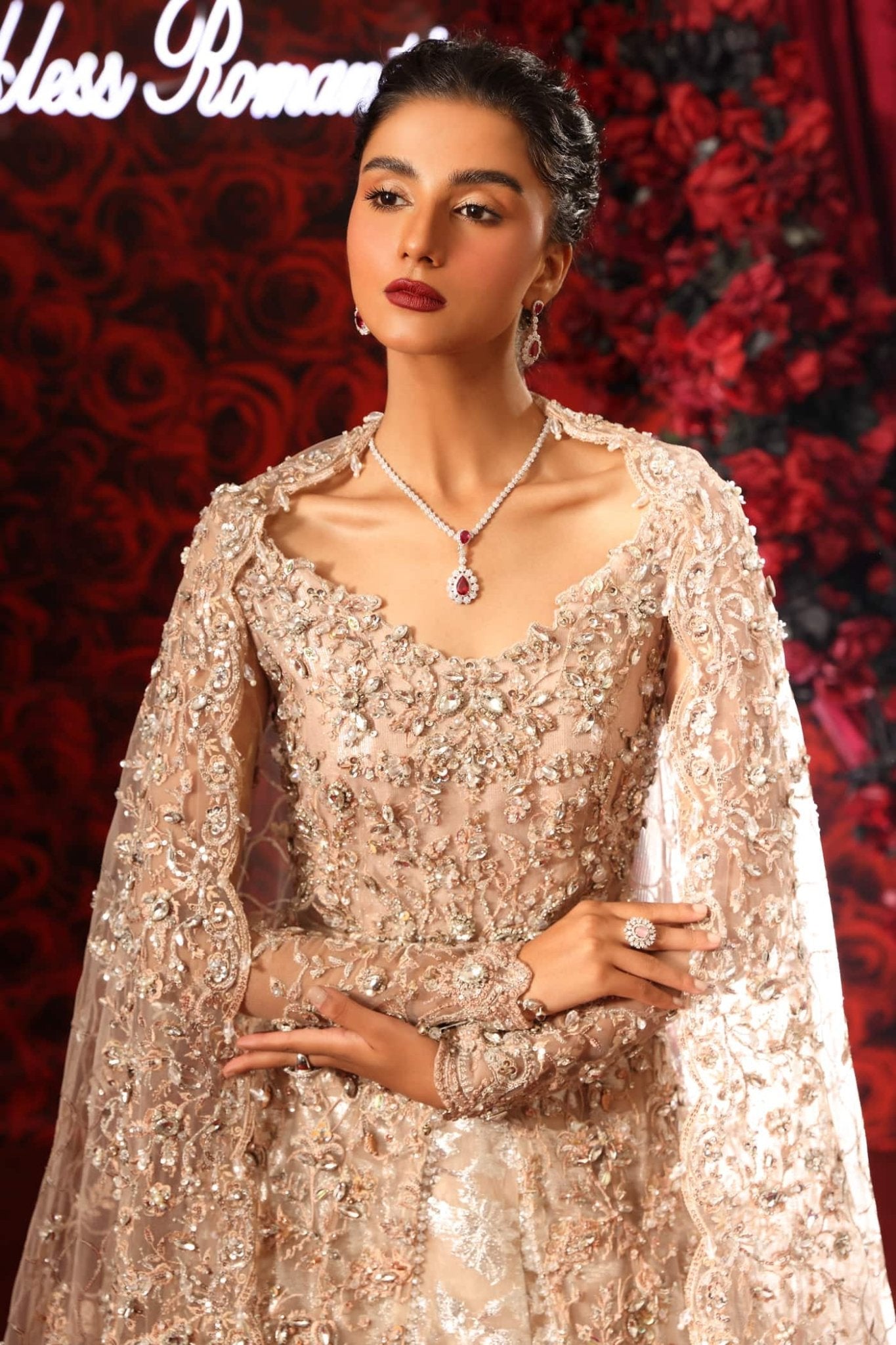Model wearing Moonlit Romance from Musferah Saad's Reckless Romantic in soft blue hues. Pakistani clothes online in UK at Signature Labels.