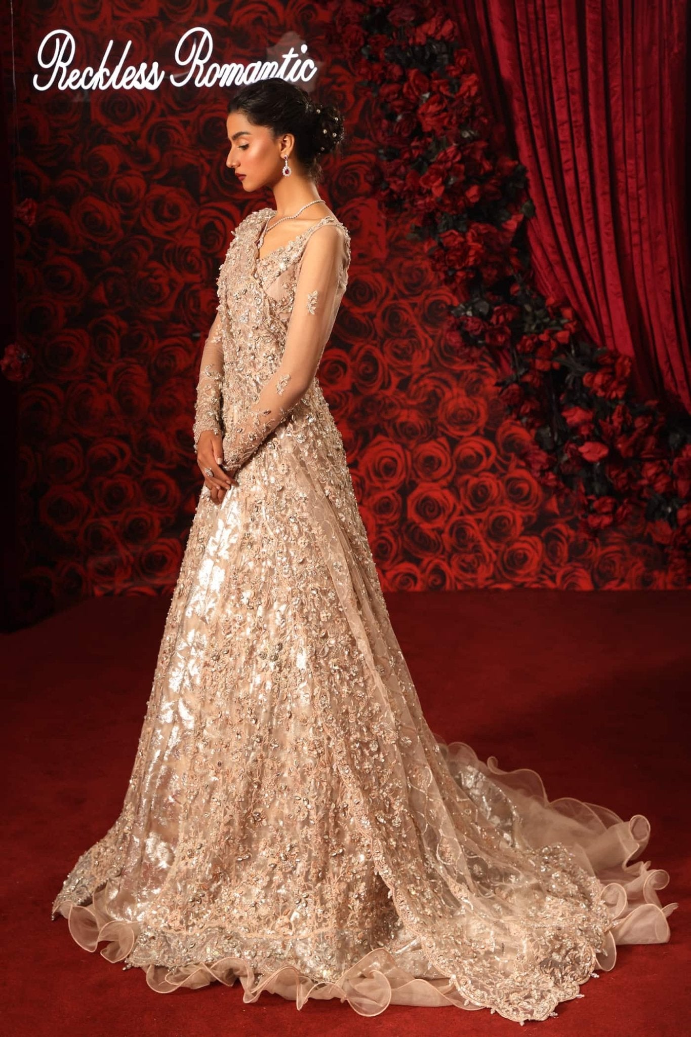 Model wearing Moonlit Romance from Musferah Saad's Reckless Romantic in soft blue hues. Pakistani clothes online in UK at Signature Labels.
