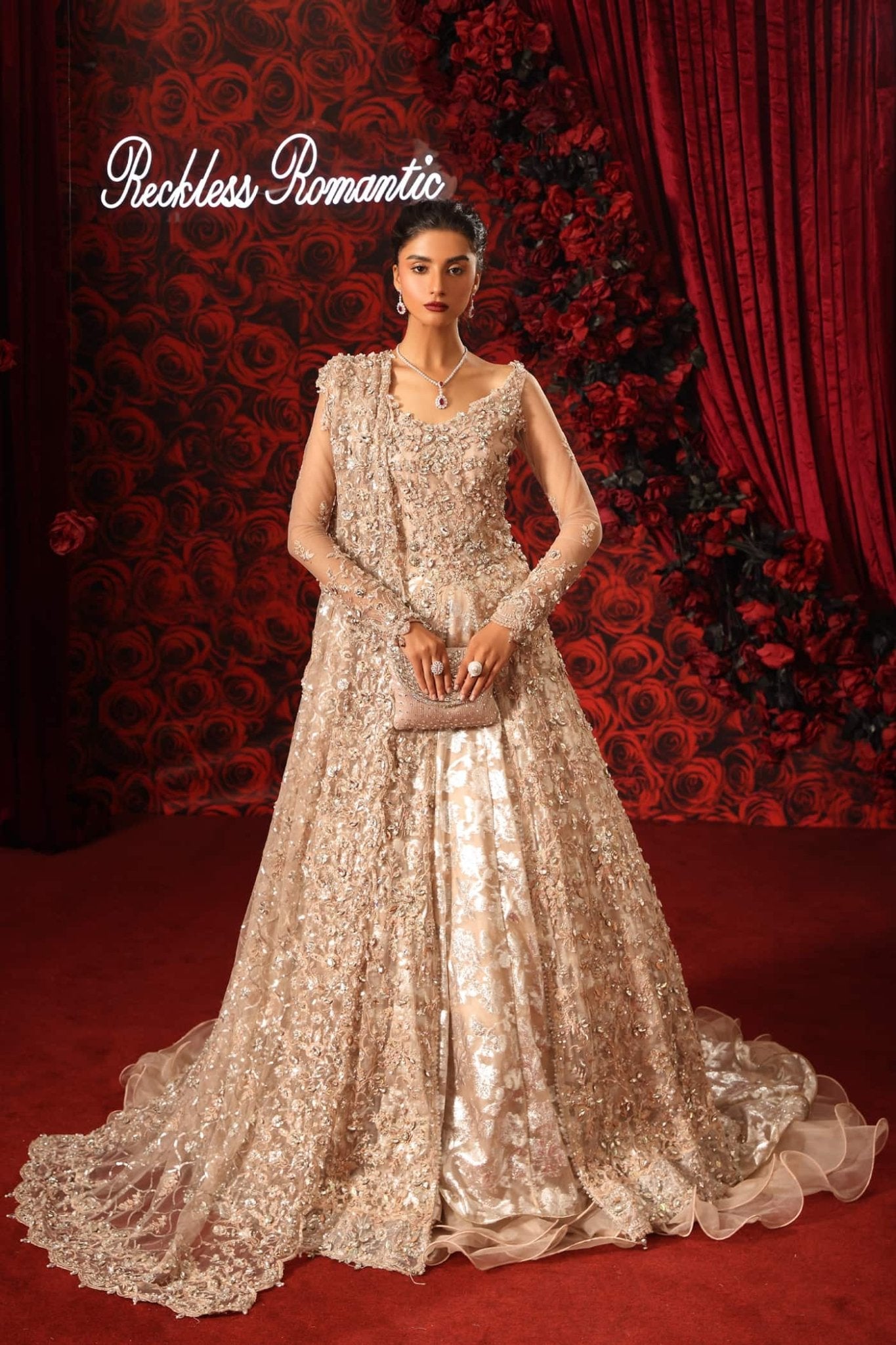 Model wearing Moonlit Romance from Musferah Saad's Reckless Romantic in soft blue hues. Pakistani clothes online in UK at Signature Labels.