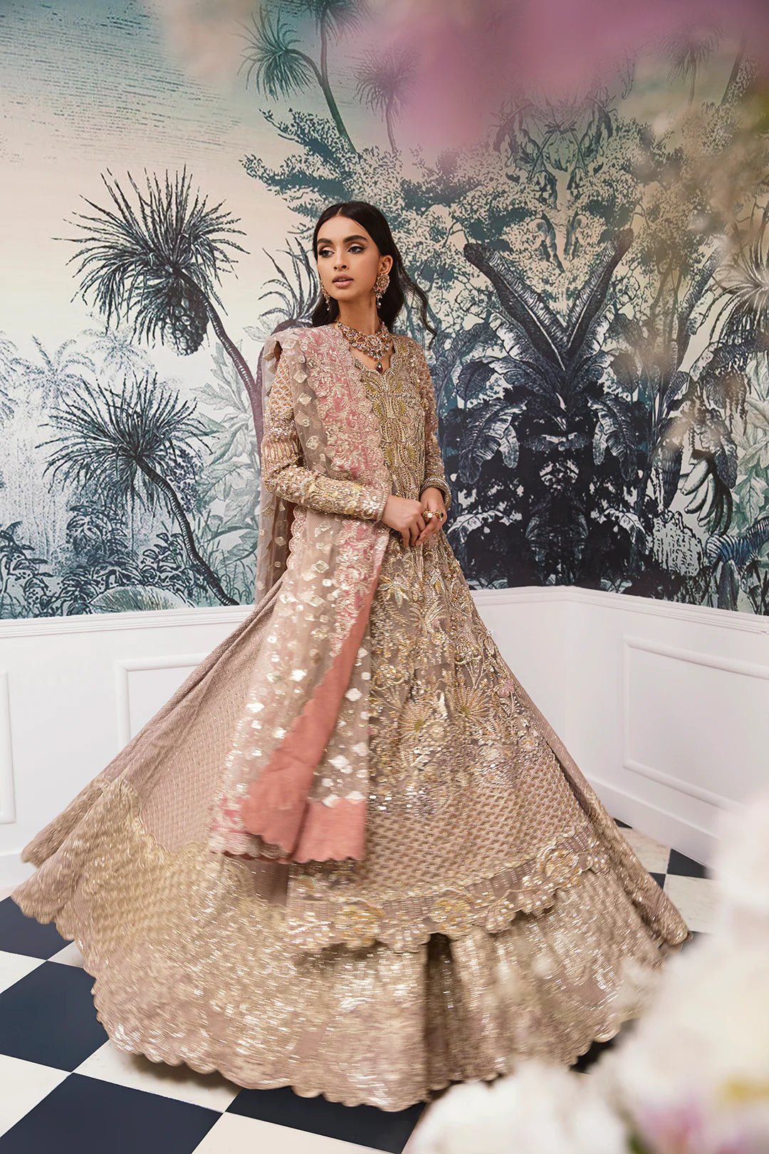 Model wearing Haneen dress from Mysie by Tahira's Arzu collection. Shop Pakistani clothes online in UK with elegance and style.