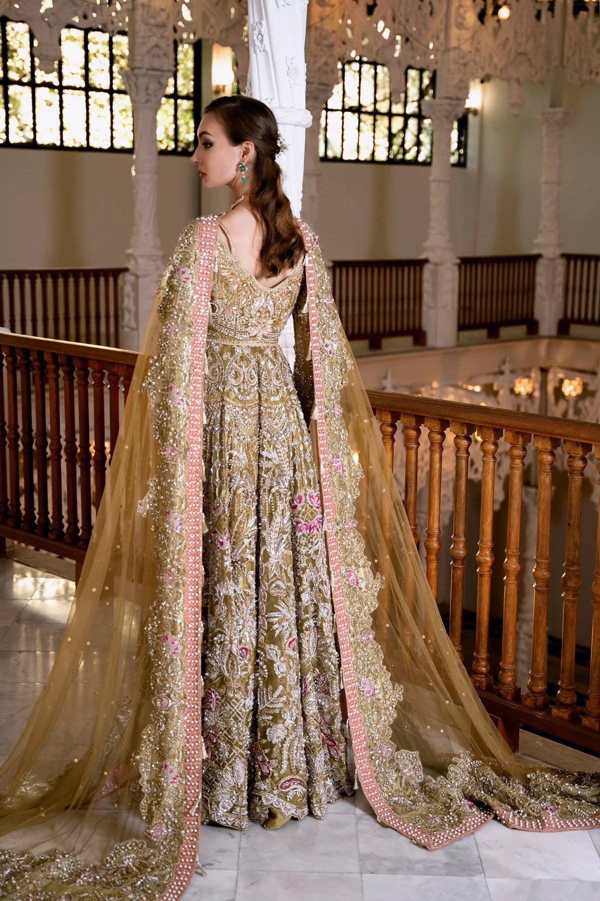 Model wearing SAROSH dress from Mysie by Tahira's POEÃÅTIQUE'24 SUMMER collection. Pakistani clothes online in UK at Signature Labels.
