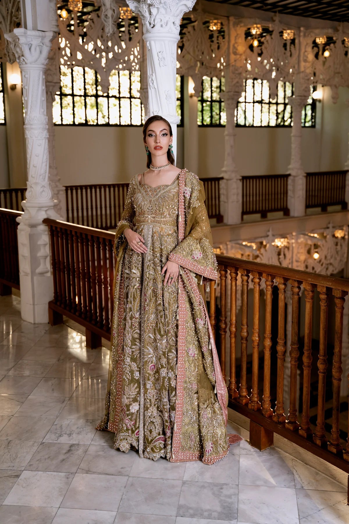 Model wearing SAROSH dress from Mysie by Tahira's POEÃÅTIQUE'24 SUMMER collection. Pakistani clothes online in UK at Signature Labels.