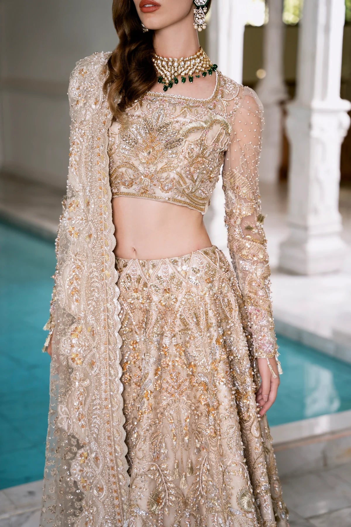 Model wearing WAL dress from Mysie by Tahira's POEÃÅTIQUE'24 SUMMER collection. Pakistani clothes online in UK at Signature Labels.