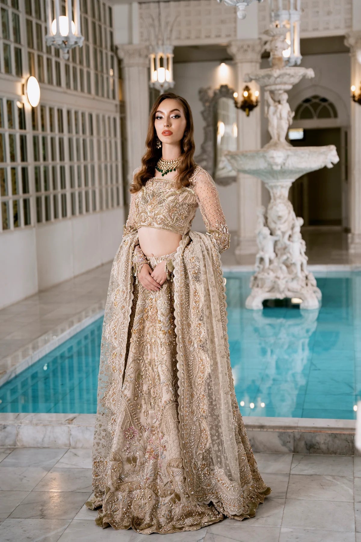 Model wearing WAL dress from Mysie by Tahira's POEÃÅTIQUE'24 SUMMER collection. Pakistani clothes online in UK at Signature Labels.