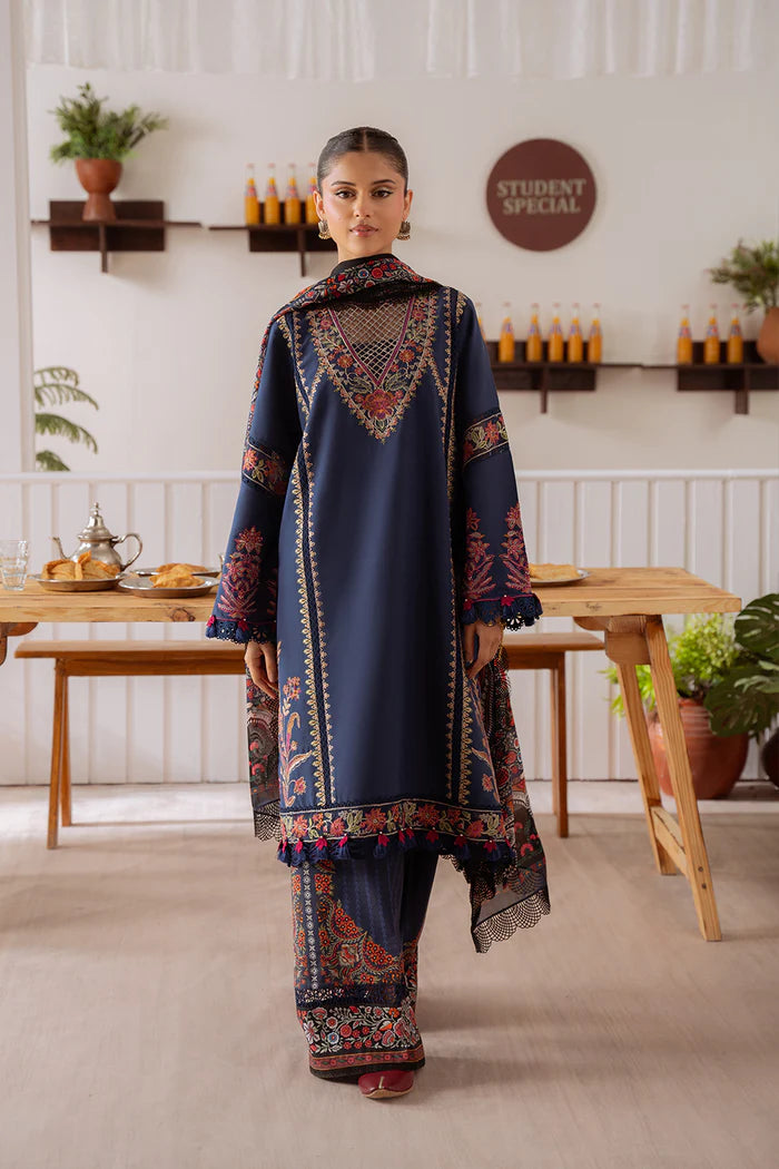 Model wearing navy blue ELIF-A-SRL25-05 from Saira Rizwan Laneem SS/25, ideal for Pakistani luxury pret and Pakistani clothes online in UK.
