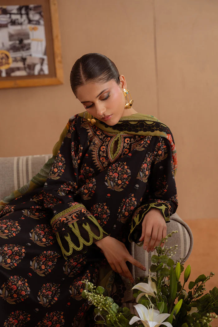 Model wearing black and olive green NERIDA-B-SRL25-02 from Saira Rizwan Laneem SS/25, perfect for Pakistani luxury pret and clothes online in UK.