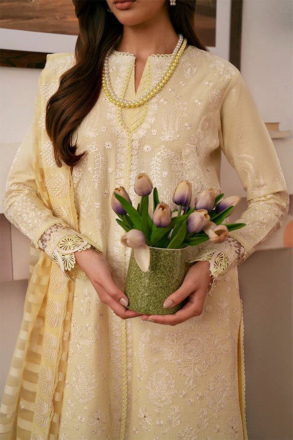 Experience the elegance of Lenora from Saffron's Mystere Festive Lawn collection, featuring a check lawn shirt and jacquard organza dupatta. Shop exquisite Pakistani clothes online in the UK at Signature Labels.