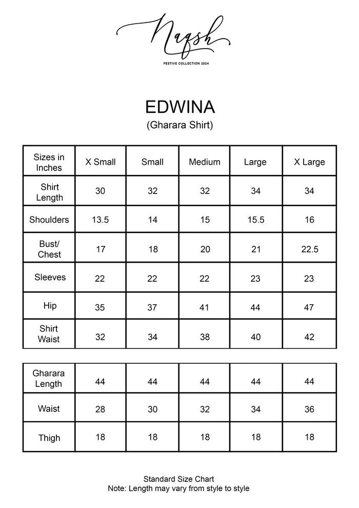 Size chart for saira rizwan Edwina