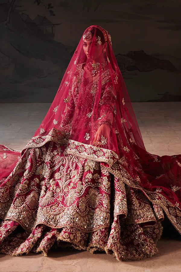 Model wearing Soraya ZOHRA Bridal dress, a stunning Pakistani wedding attire online in the UK.