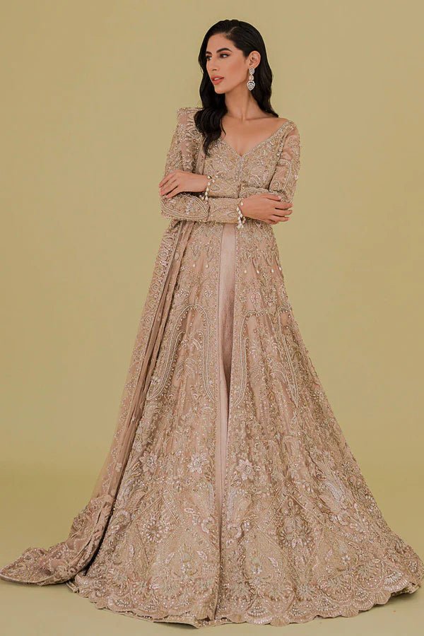Model wearing Soraya ELANA Bridal dress, a timeless Pakistani wedding attire online in the UK.