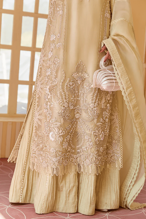 Model wearing Suffuse Chartreuse dress, a luxurious pick from Luxury Pret '23 collection. Perfect for Pakistani clothes online in UK.