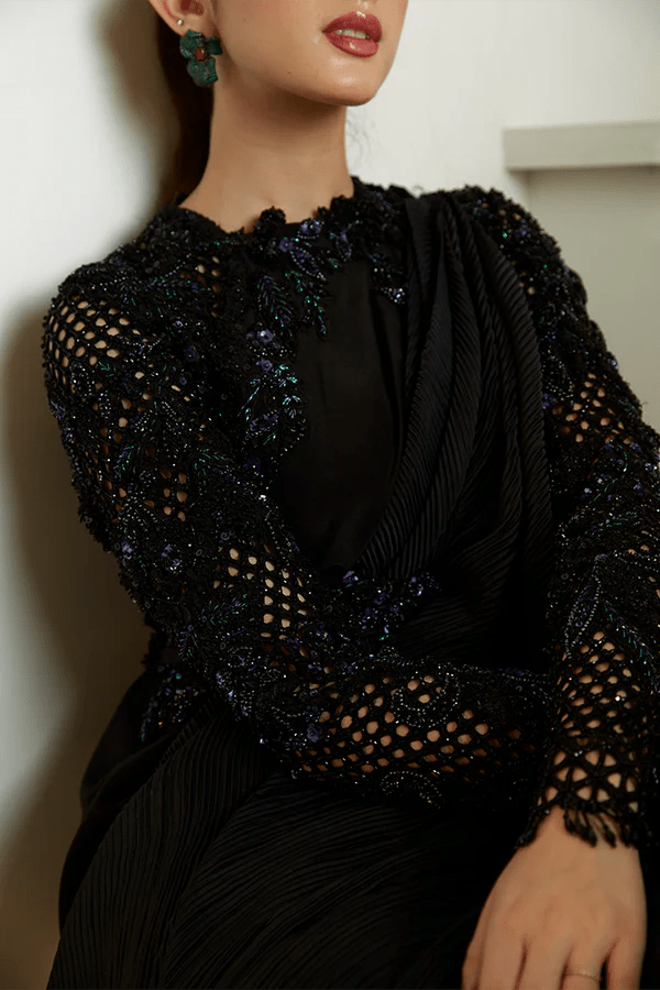 Model wearing Suffuse Zofia dress, a luxurious pick from Luxury Pret '23 collection. Perfect for Pakistani clothes online in UK.