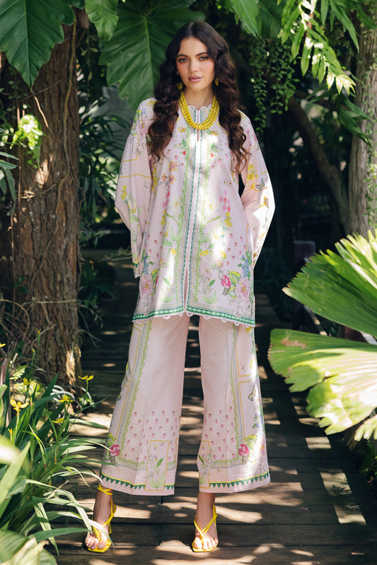 Model wearing OP-02 Elio, front view, a Pakistani designer outfit by Qalamkar, available online in the UK.