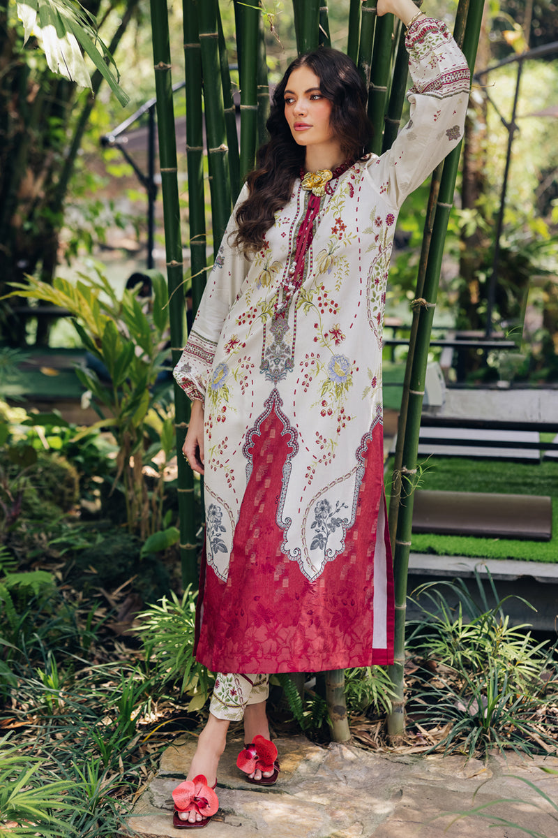 Model wearing OP-01 Lapo, close-up detail, a Pakistani designer outfit by Qalamkar, available online in the UK.