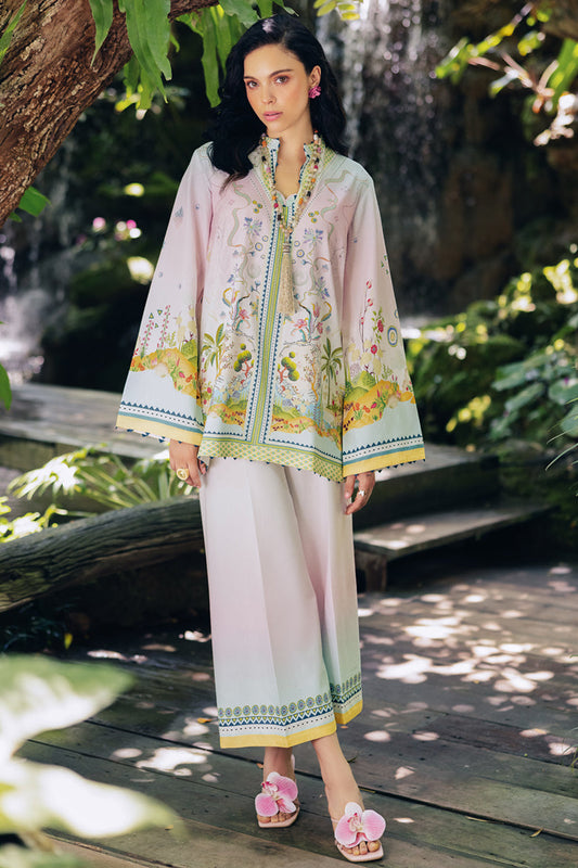 Model wearing OP-09 Sigr, front view, a Pakistani designer outfit by Qalamkar, available online in the UK.
