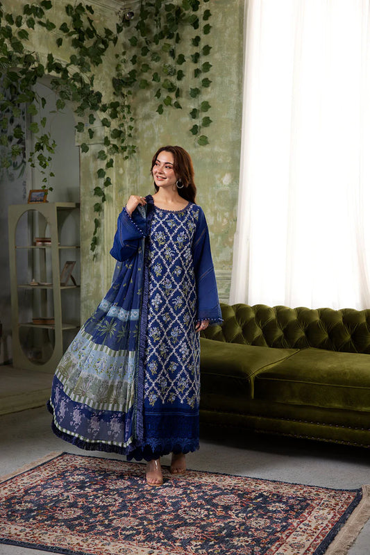 Model wearing navy blue Design 10B from Sobia Nazir Vital '25 Vol. 2, Mushq Pakistani luxury pret and Pakistani clothes online in UK.