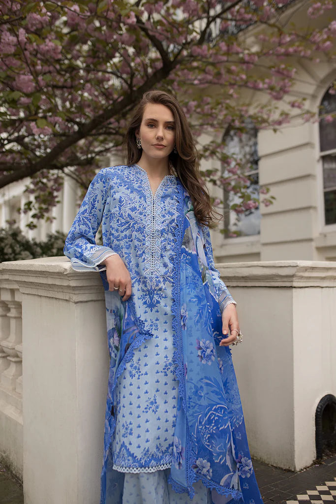 Model wearing ivory and green printed Design 1B from Sobia Nazir SN Basics '25, Pakistani Luxury pret, Pakistani clothes online in UK.