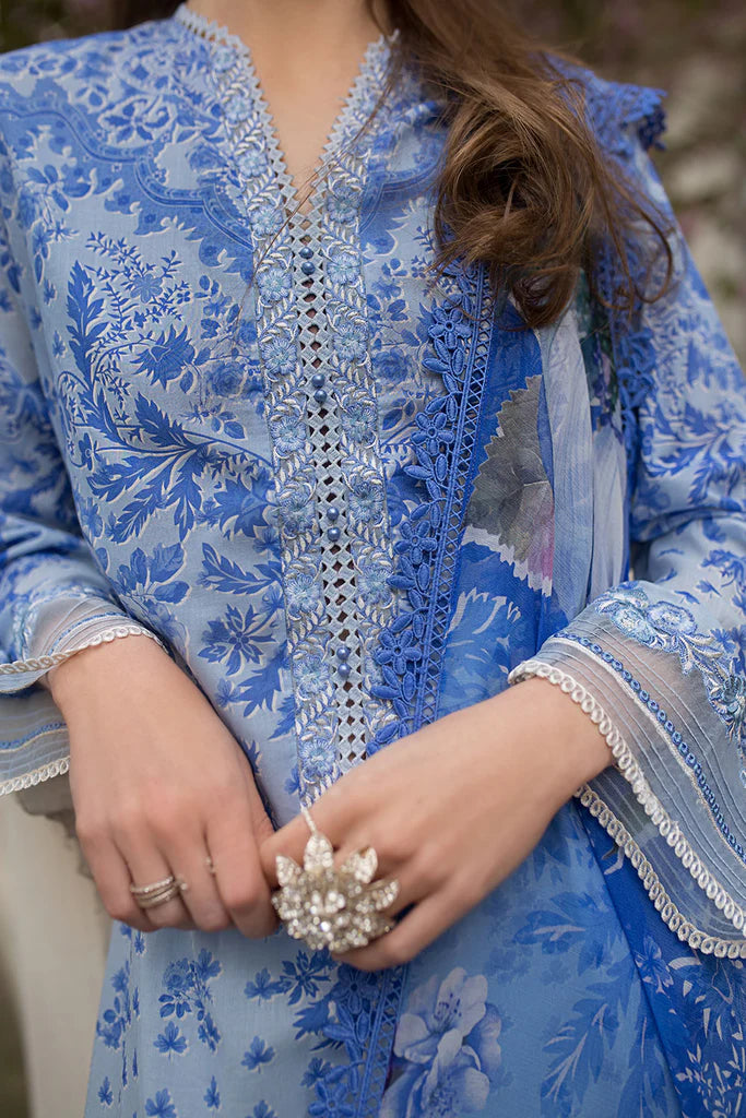 Model wearing ivory and green printed Design 1B from Sobia Nazir SN Basics '25, Pakistani Luxury pret, Pakistani clothes online in UK.