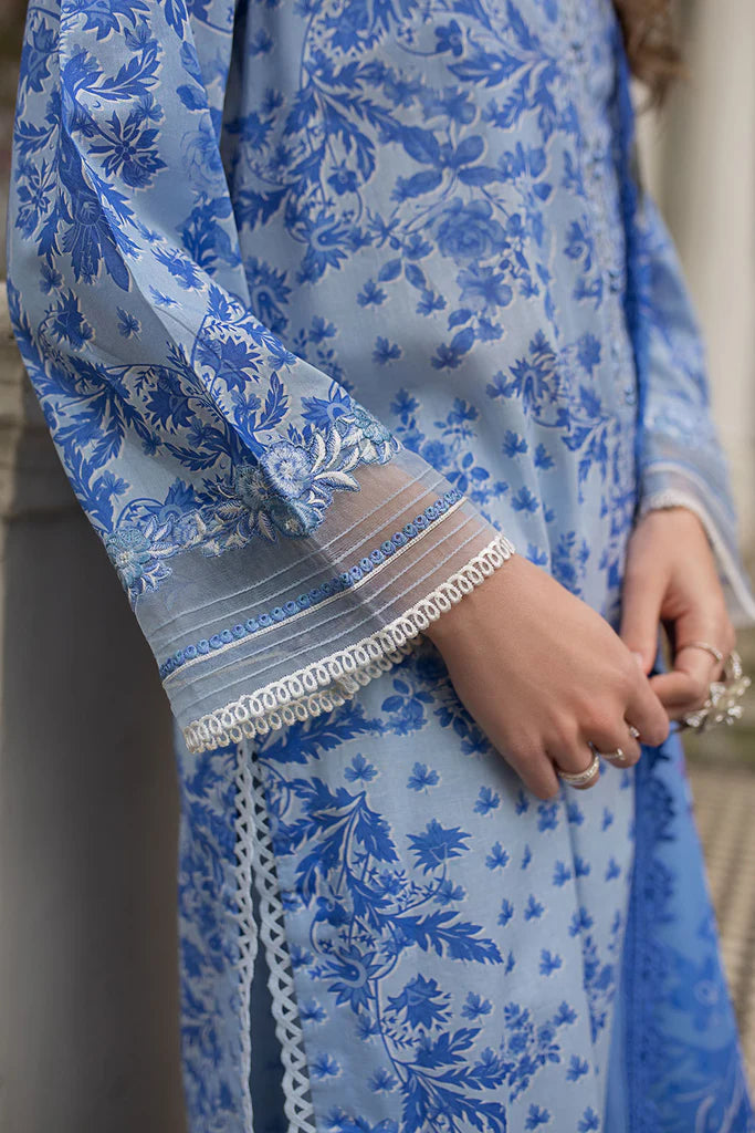 Model wearing ivory and green printed Design 1B from Sobia Nazir SN Basics '25, Pakistani Luxury pret, Pakistani clothes online in UK.