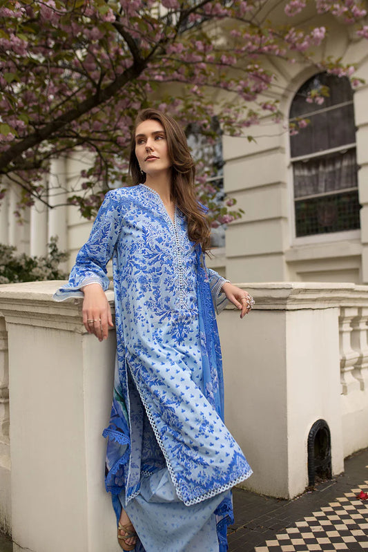 Model wearing ivory and green printed Design 1B from Sobia Nazir SN Basics '25, Pakistani Luxury pret, Pakistani clothes online in UK.