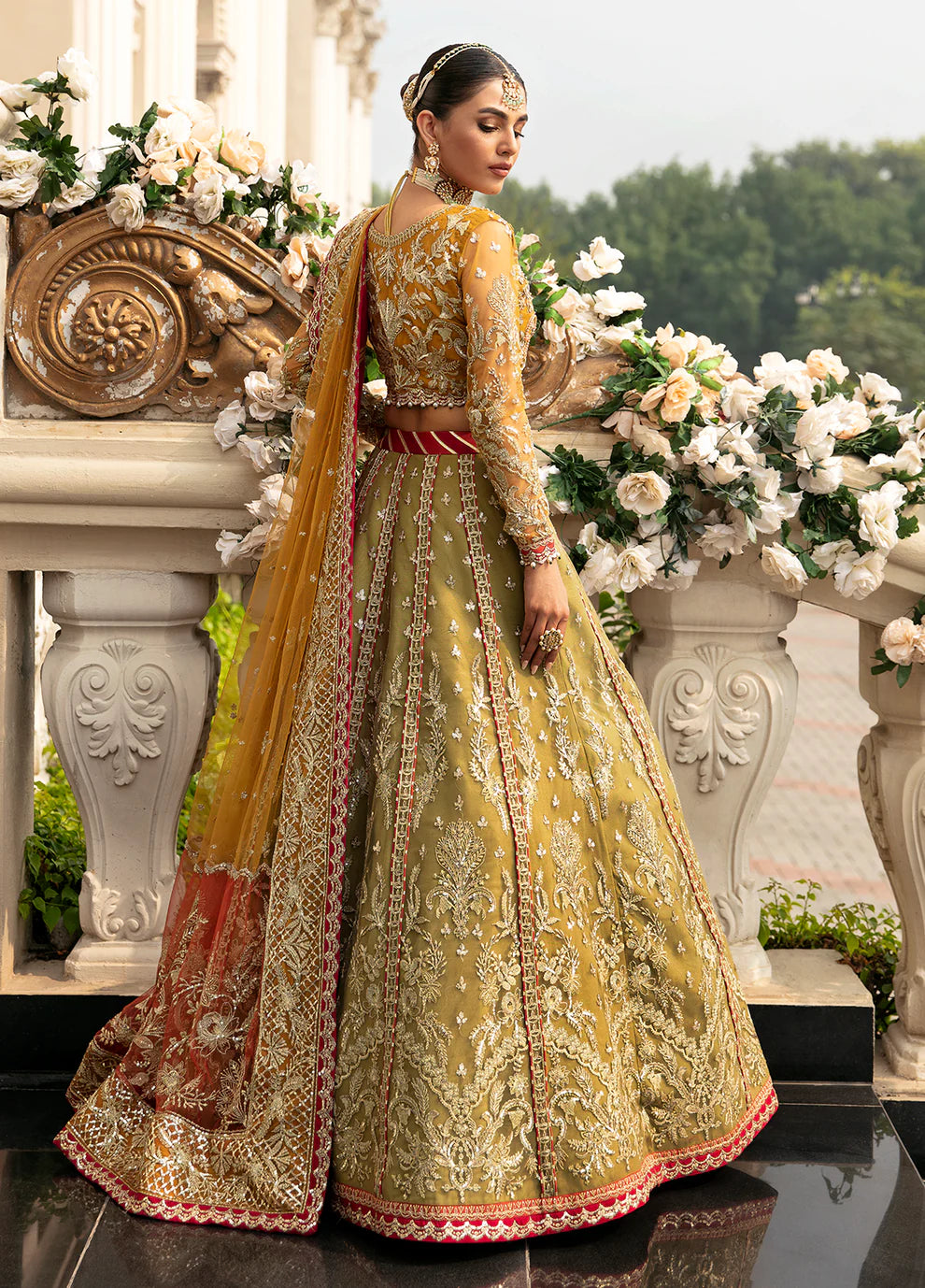 Model in Gulaal UK Diya dress, Pakistani clothes UK, from the Unstitched Wedding Collection ‘23.