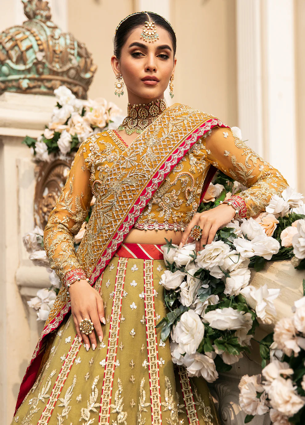 Model in Gulaal UK Diya dress, Pakistani clothes UK, from the Unstitched Wedding Collection ‘23.