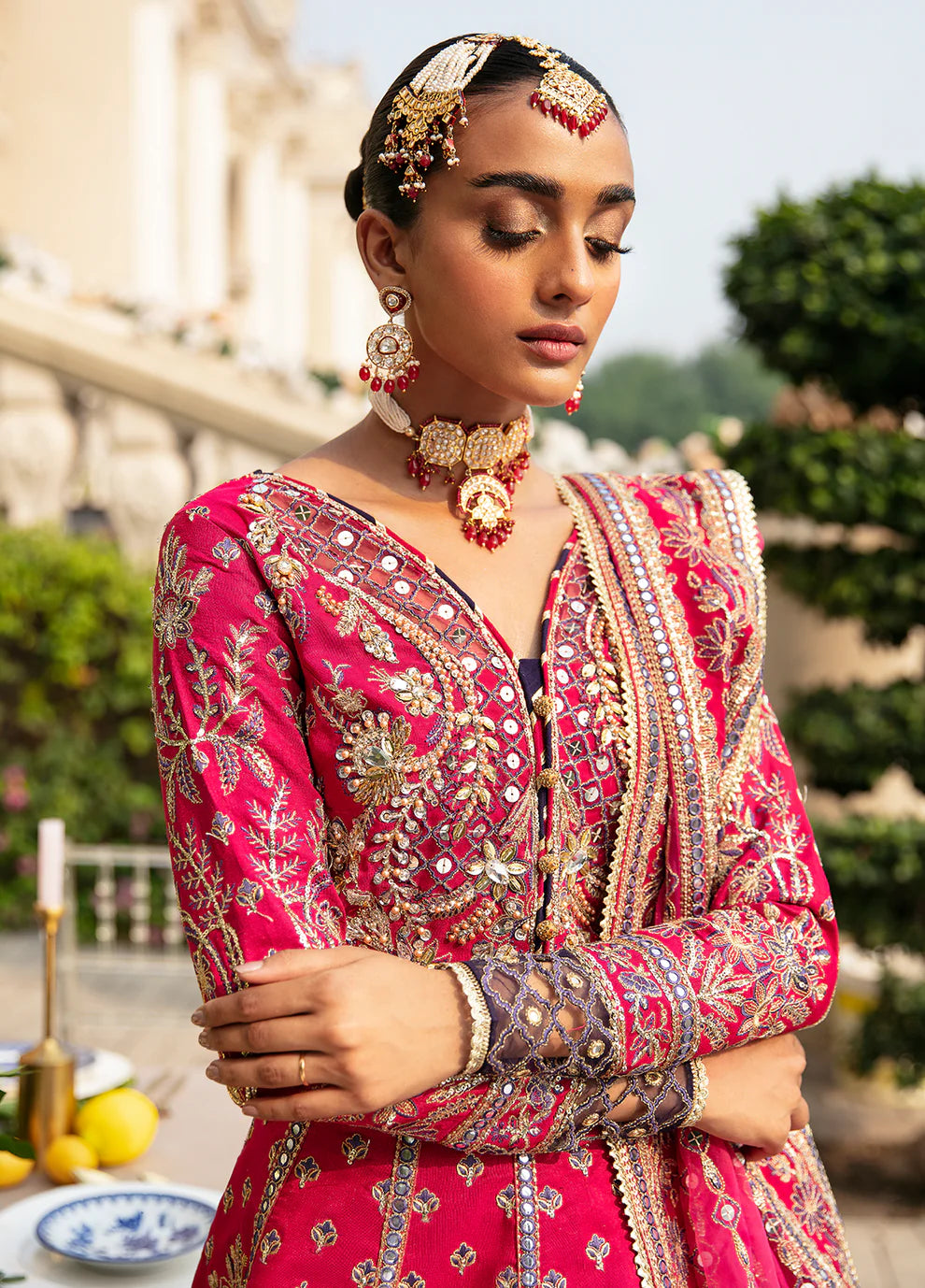 Model in vibrant NUHA dress by Gulaal UK, Pakistani wedding collection '23.