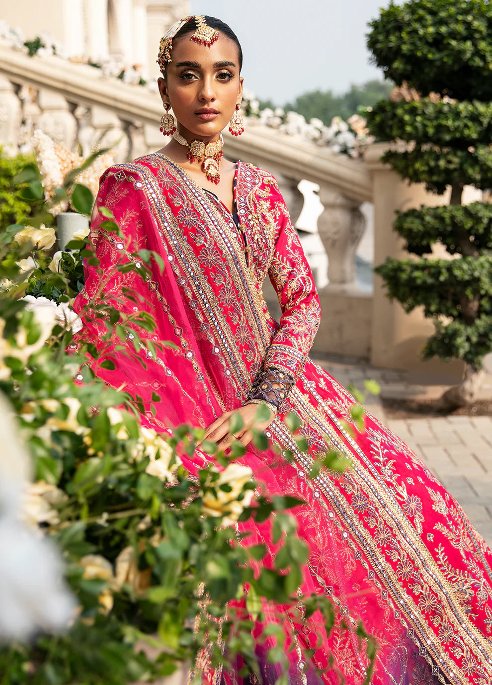 Model in vibrant NUHA dress by Gulaal UK, Pakistani wedding collection '23.