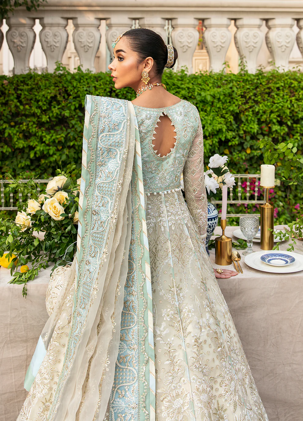 Model in Gulaal UK Nareena outfit, 2023 Unstitched Wedding Collection, Pakistani dress