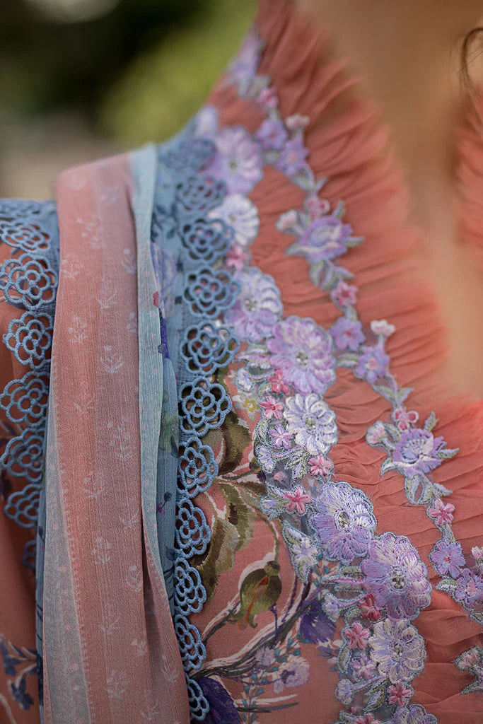 Model wearing multicolour pastel Sobia Nazir Design 2A from SN Basics '25, Pakistani luxury pret for Eid, shop Pakistani clothes online in UK.