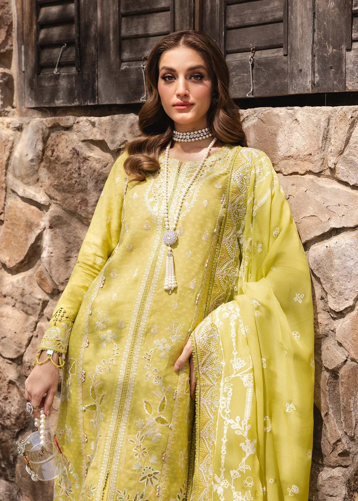 Model wearing bright yellow Silvia outfit from Kanwal Malik Ayra Casual Pret '25, showcasing Pakistani luxury pret and Pakistani clothes online in UK.