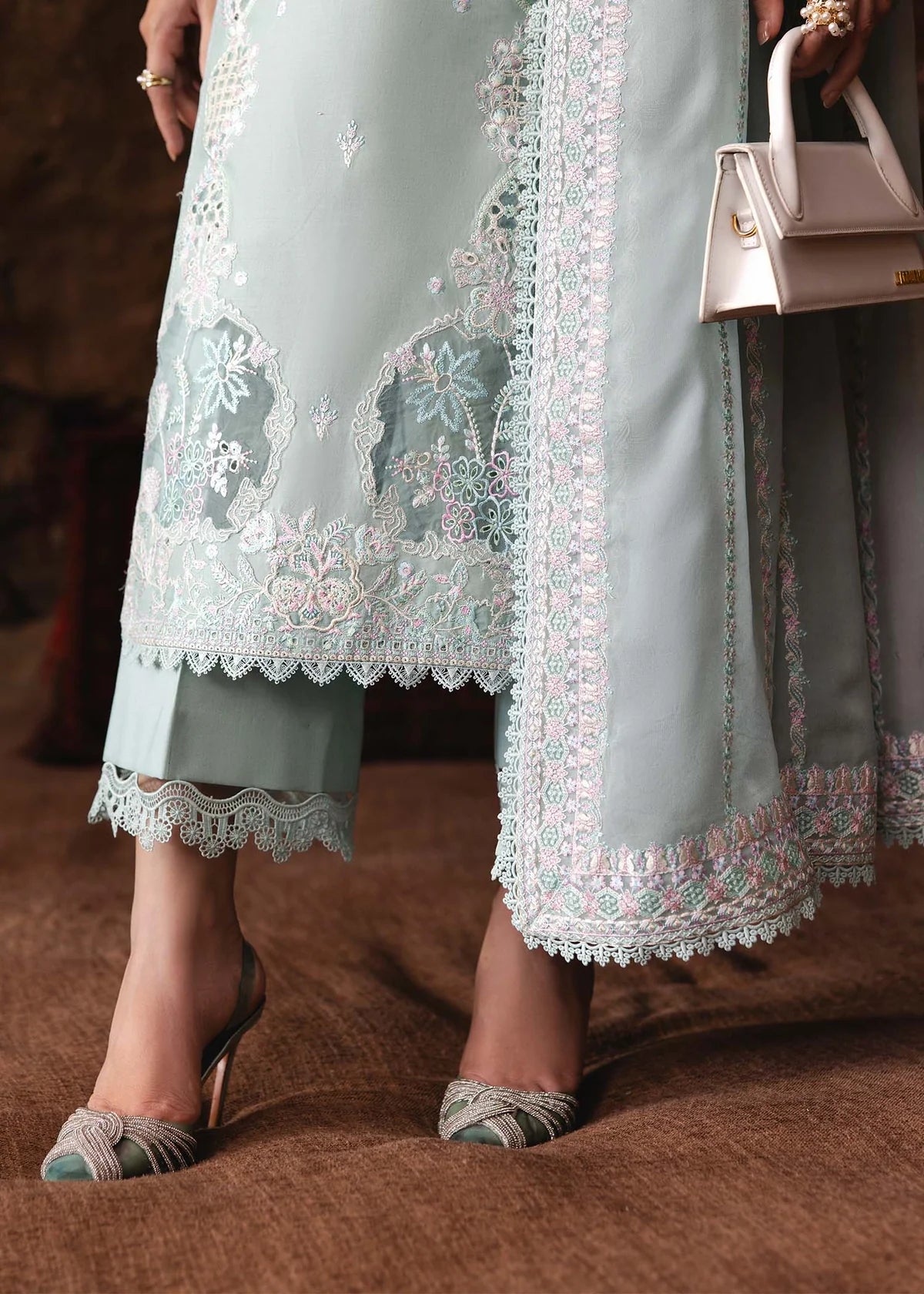 Model wearing pastel mint Isla outfit from Kanwal Malik Ayra Casual Pret '25, Pakistani luxury pret and Pakistani clothes online in UK.